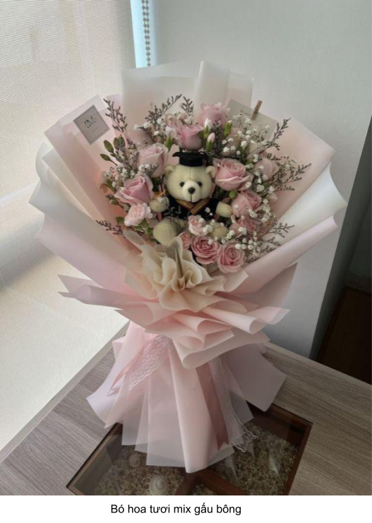 hoa tươi mix với gấu bông