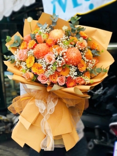 Bó Hoa Cúc Mẫu Đơn Tông Cam